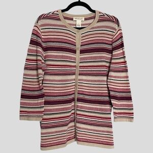 Bechamel Vintage Red & Beige Comfy Knit Stripe Button Up Cardigan Size L